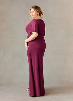 Azazie Selah Kleider für die Brautmutter A-Linie V-Hals Gerüscht Gittergewebe Kleid Maulbeerrot image10