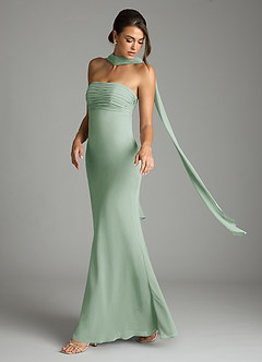 Azazie Saylor Vestidos de damas de honor Vestido de Agave de Gasa de Corte Sirena con Sin tirantes image8