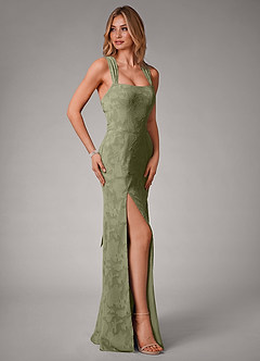 Azazie Luci Bridesmaid Dresses Pistachio Mermaid Pleated Floral Burnout Convertible Dress image7