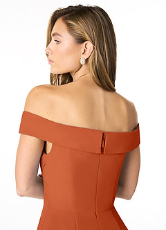 Azazie Lecia Vestidos de damas de honor Vestido de Naranja Quemada de Gasa de Imperio Convertible con Plisado fuera del hombro image6