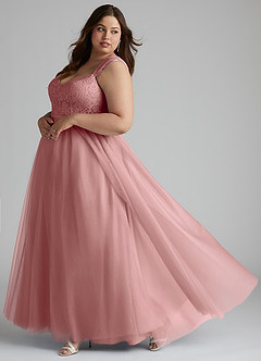 Azazie Luxi Bridesmaid Dresses Dusty Rose A-Line Pleated Tulle Dress image9