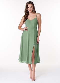 Azazie Clarissa Bridesmaid Dresses Matcha A-Line V-Neck Chiffon Dress image1