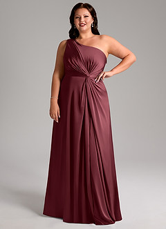 Azazie Brooke Bridesmaid Dresses Merlot A-Line One Shoulder Stretch Satin Dress image14