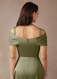 Azazie Amelia Mother of the Bride Dresses Pistachio A-Line Off the Shoulder Stretch Satin Dress image7