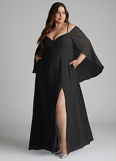 Azazie Cienna Bridesmaid Dresses Black A-Line Off the Shoulder Chiffon Dress image9
