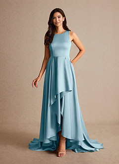 Azazie Niles Mother of the Bride Dresses Moody Blue A-Line Trains Stretch Satin Dress image8