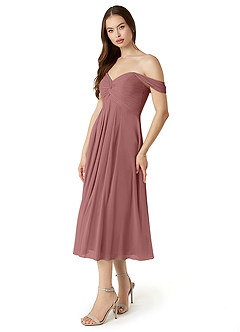 Azazie Vicenta Abiti da Damigella Abito Convertibile A-Line in Chiffon a Spalla Scoperta Rosa Del Deserto image3