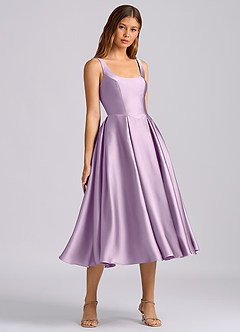 Azazie Amalie Bridesmaid Dresses Frosted Lilac A-Line Pleated Stretch Satin Dress image1