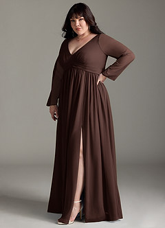 Azazie Teton Final Sale A-Line Long Sleeve Chiffon Floor-Length Dress image10