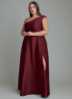 Azazie Melanie Jurken voor bruidsmeisjes Jurk van Stretch Satijn met A-lijn Off-shoulder Cabernet image7