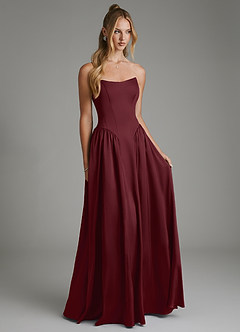 Azazie Arden Bridesmaid Dresses Cabernet A-Line Corset Stretch Satin Dress image1