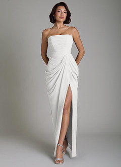 Azazie Nyra Bridesmaid Dresses White Sheath Corset Chiffon Dress image1