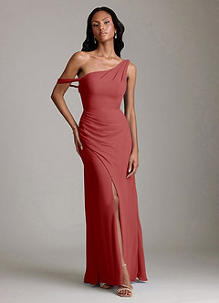 Azazie Madelyn Bridesmaid Dresses Rust Mermaid One Shoulder Chiffon Convertible Dress image1