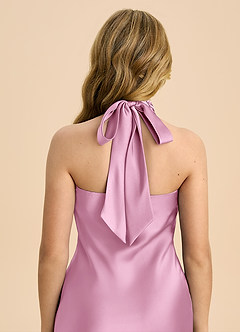 Azazie Chickie Junior Candy Pink Sheath Pleated Stretch Satin Dress image6