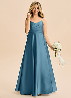 Azazie Rumi Junior Robe Trapèze en Satin extensible Plissée Bermude image4