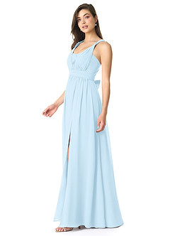 Azazie Olani Bridesmaid Dresses Sky Blue A-Line Off the Shoulder Chiffon Convertible Dress image4