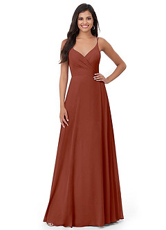 Azazie Lennon Bridesmaid Dresses Auburn A-Line Lace Chiffon Dress image5