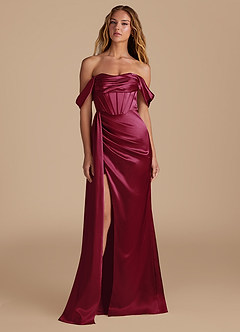 Azazie Amyra Bridesmaid Dresses Burgundy Mermaid Sweetheart Neckline Metallic Satin Convertible Dress image4