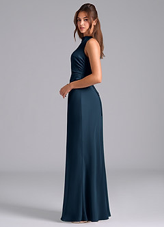 Azazie Evadne Abiti da Damigella Abito Tubino in Chiffon Plissettato Marino Scuro image6