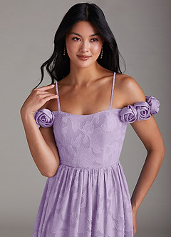 Azazie Autumn Bridesmaid Dresses Lilac A-Line Off the Shoulder Floral Burnout Convertible Dress image2
