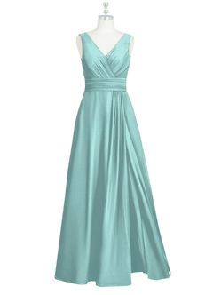 Azazie Karina Bridesmaid Dresses Aqua A-Line Pleated Chiffon Dress image6