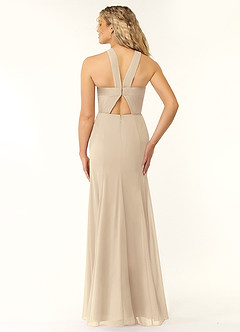 Azazie Rue Robes de demoiselle d'honneur Robe Trapèze en Mousseline de soie Dos nu Champagne image3