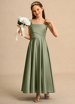 Azazie Bundle Girls Formal Flower Girl Dresses Pistachio A-Line Pleated Matte Satin Dress image4