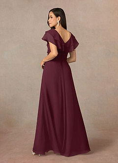 Azazie Snapdragon Kleider für die Brautmutter A-Linie V-Hals Gerüscht Chiffon Kleid Cabernetrot image4