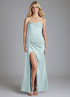 Azazie Amyra Bridesmaid Dresses Mist Mermaid Off the Shoulder Stretch Satin Convertible Dress image1