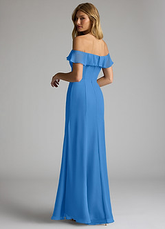 Azazie Sophie Robes de demoiselle d'honneur Robe Trapèze Convertible en Mousseline de soie Épaule décolletée Geai Bleu image5