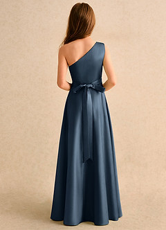 Azazie Puddles Girls Formal Robe Demoiselle D'honneur Fillette Robe Trapèze en Mat Satiné Une épaule Neptune image3