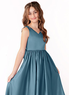 Azazie Hathaway Junior Vestido de Bermudas de Satén Elástico de Corte En A con Lazo image5