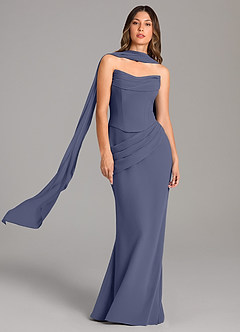Azazie Sorrel Robes de demoiselle d'honneur Robe Sirène en Mousseline de soie Corset Bleu Orageux image1