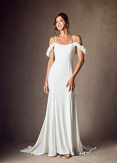 Azazie Jaqueline Wedding Dresses Diamond White Mermaid Convertible Crepe Back Satin Dress image1