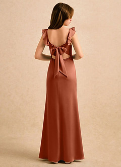 Azazie Novalie Girls Formal Robe Demoiselle D'honneur Fillette Robe Sirène en Satin extensible Arc Rose De Cèdre image1