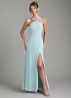 Azazie Rue Bridesmaid Dresses Mist A-Line Halter Chiffon Dress image4