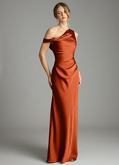 Azazie Emerson Bridesmaid Dresses Paprika Mermaid Off the Shoulder Stretch Satin Dress image5