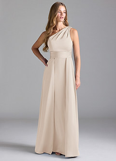 Azazie Dallas Bridesmaid Dresses White Alabaster A-Line One Shoulder Stretch Satin Dress image3