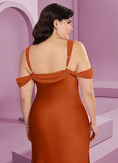 Barbie ♥ Azazie Bridesmaid Dresses Burnt Orange Sheath Pleated Stretch Satin Dress image2