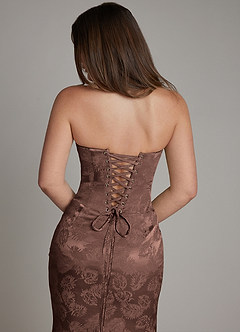 Azazie Electra Probar vestidos en casa Vestido de Jacquard De Chocolate de Jacquard Floral de Corte Sirena con Corsé image8