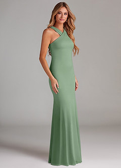 Azazie Doretta Vestidos de damas de honor Vestido de Matcha de Gasa de Corte Sirena con Plisado image4