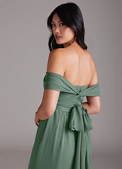 Azazie Lamara Bridesmaid Dresses Eucalyptus Off the Shoulder Chiffon Convertible Jumpsuit image6