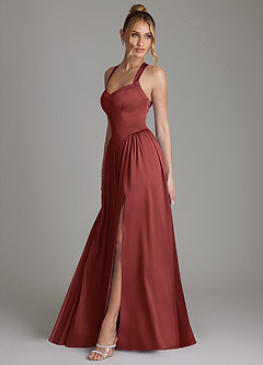 Azazie Francis Robes de demoiselle d'honneur Robe Trapèze en Satin extensible Corset Terracotta image6