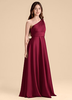Azazie Charlize Junior Burgundy A-Line Pleated Stretch Satin Dress image3