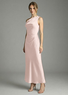 Azazie Emerson Bridesmaid Dresses Blushing Pink Mermaid Off the Shoulder Stretch Satin Dress image4