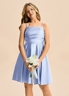 Azazie Miko Junior Vestido de Hielo de Satén Elástico de Corte en A con Plisado image6