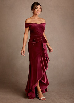 Azazie Billings Moeder van de bruid jurken Zeemeermin Jurk van flueel Off the Shoulder Bourgondië image4