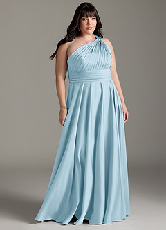 Azazie Charlize Bridesmaid Dresses Sky Blue A-Line One Shoulder Stretch Satin Dress image9