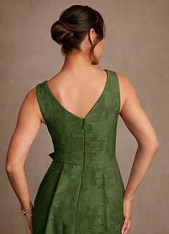 Azazie Luanne Mother of the Bride Dresses Olive A-Line Pleated Floral Burnout Dress image6