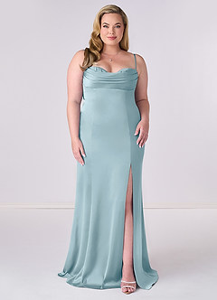 Barbie ♥ Azazie Bridesmaid Dresses Moody Blue Mermaid Corset Stretch Satin Dress image6